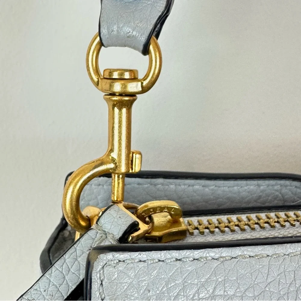 Tory Burch Light Blue Pebbled Leather Minimalist Crossbody Adjustable Bag Purse - Picture 6 of 15